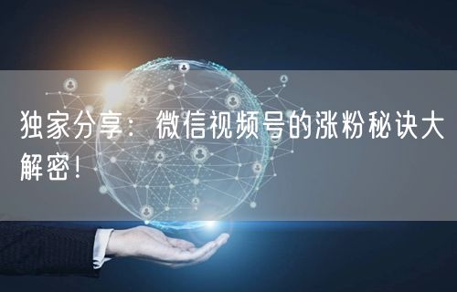 独家分享:微信视频号的涨粉秘诀大解密!